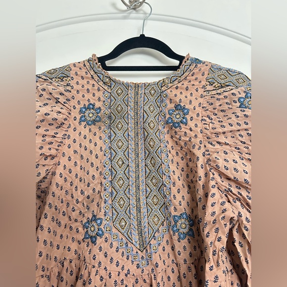 Anthropologie Tunic Embroidered Mauve Mini Dress Size S Boho Western Festival - Picture 7 of 15